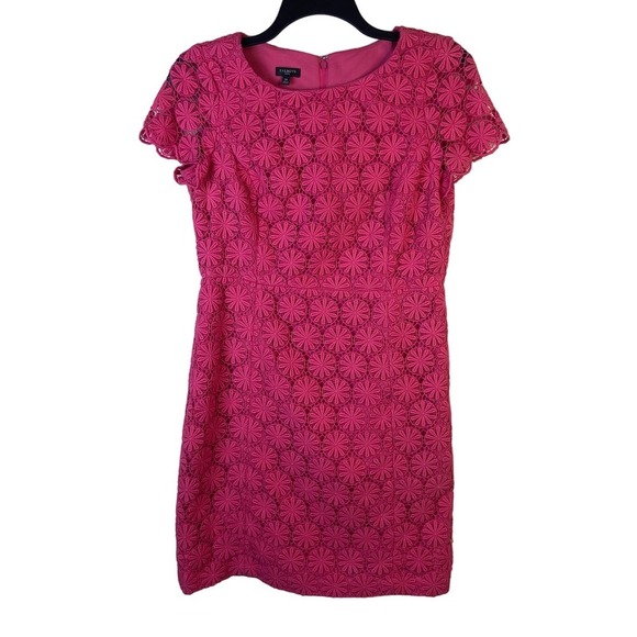 Talbots Size 10 Petite Larosa Pink Lace Crochet Sheath Dress 60's Style Chic - Picture 1 of 12